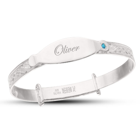 Personalised Sterling Silver CZ Baby Boy Bangle (0-1yrs)