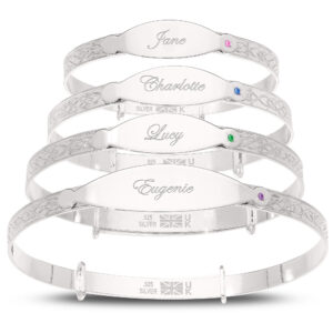 Personalised Unisex Sterling Silver Birthstone Baby Bangle (0-5+yrs)