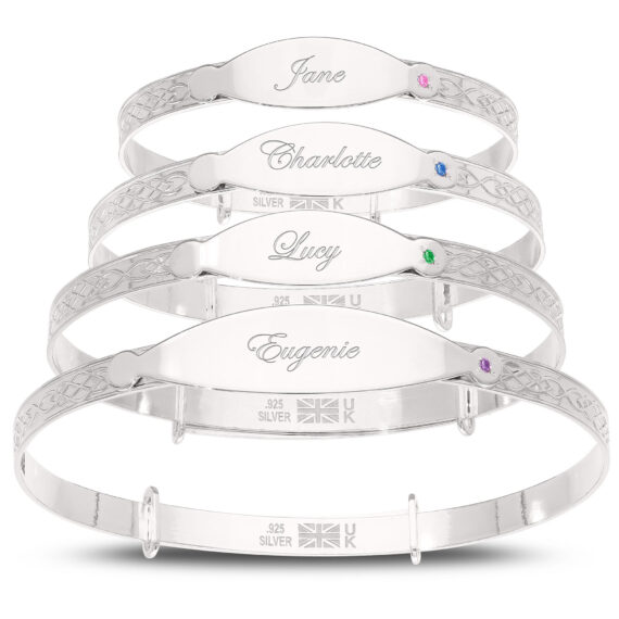 Personalised Unisex Sterling Silver Birthstone Baby Bangle (0-5+yrs)