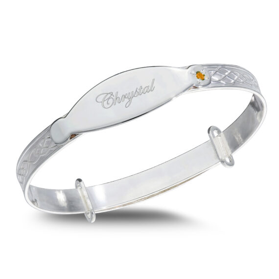 Personalised Unisex Sterling Silver Birthstone Baby Bangle (0-5+yrs)