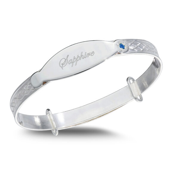 Personalised Unisex Sterling Silver Birthstone Baby Bangle (0-5+yrs)