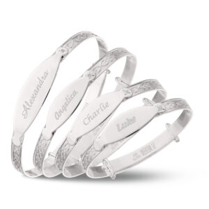 Personalised Sterling Silver Unisex Baby Bangle with Diamond (0-5+yrs)