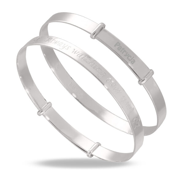 Personalised Sterling Silver ''Always Watching Over You'' Angel Baby Bangle (1-3 yrs)