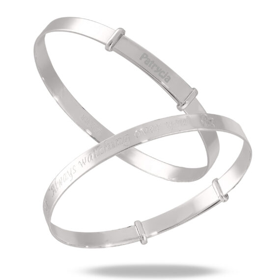 Personalised Sterling Silver ''Always Watching Over You'' Angel Baby Bangle (1-3 yrs)