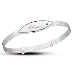 Personalised Sterling Silver Birthstone Unisex Baby Bangle (0-1yrs)