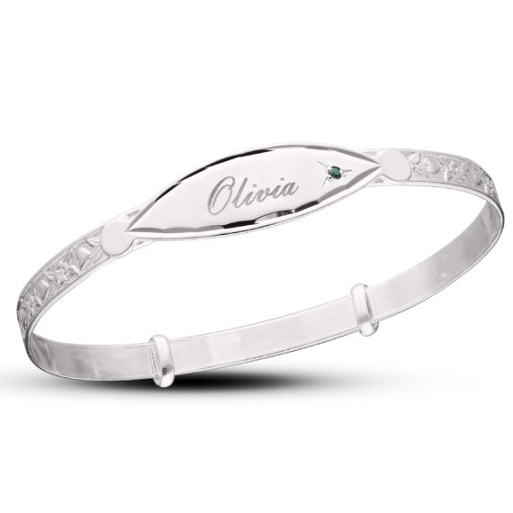 Personalised Sterling Silver Birthstone Unisex Baby Bangle (0-1yrs)