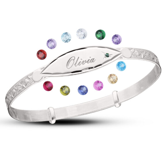 Personalised Sterling Silver Birthstone Unisex Baby Bangle (0-1yrs)