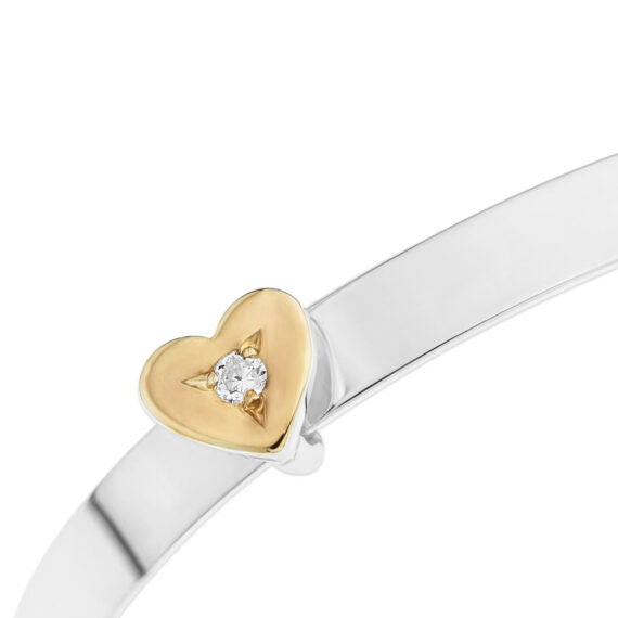 Personalised Sterling Silver Girlish Baby Bangle with Heart (0-3yrs)