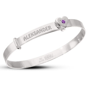 Personalised Sterling Silver Girlish Birthstone Baby Bangle (0-3yrs)