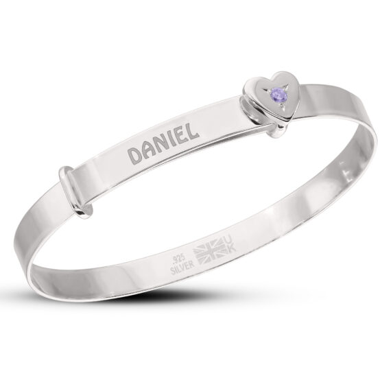 Personalised Sterling Silver Girlish Birthstone Baby Bangle (0-3yrs)