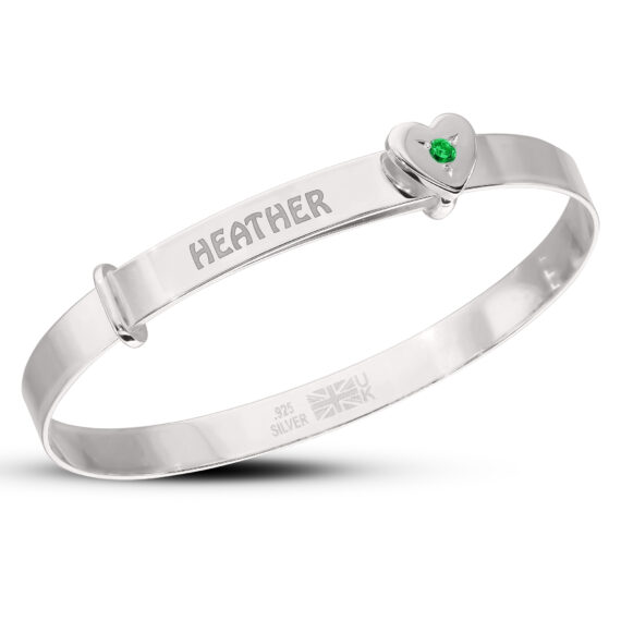 Personalised Sterling Silver Girlish Birthstone Baby Bangle (0-3yrs)