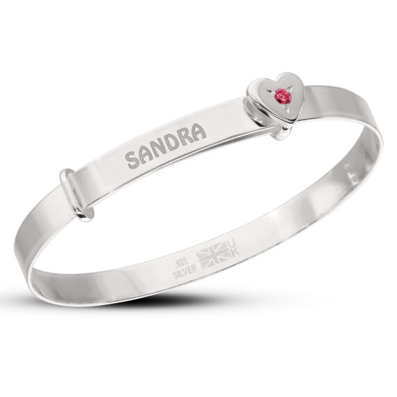 Personalised Sterling Silver Girlish Birthstone Baby Bangle (0-3yrs)