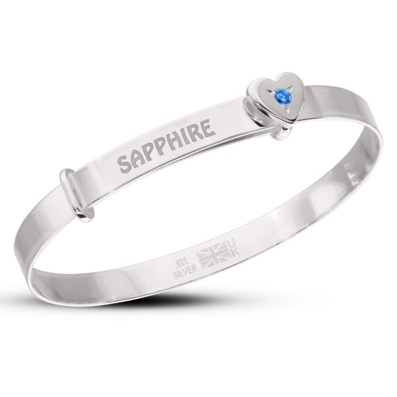 Personalised Sterling Silver Girlish Birthstone Baby Bangle (0-3yrs)