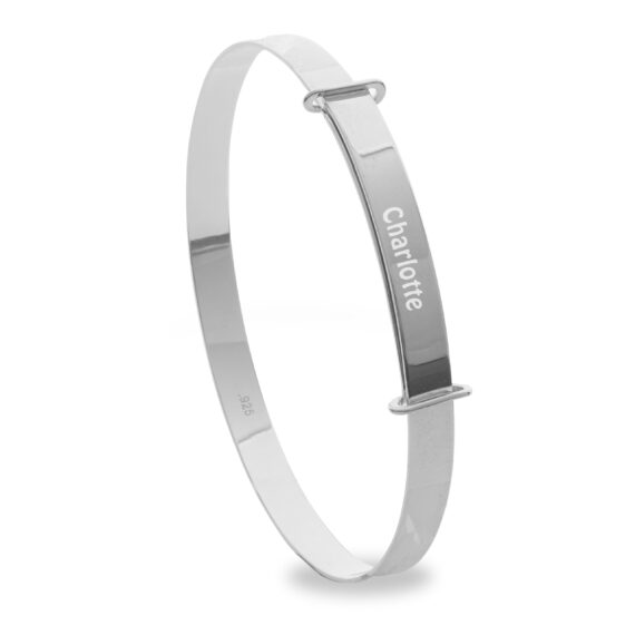 Personalised Silver Diamond Cut Expanding Baby Bangle (3-5 yrs)