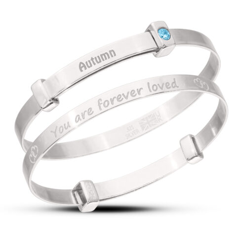Personalised ''You are Forever Loved'' 925 Unisex Birthstone Baby Bangle (0-3yrs)
