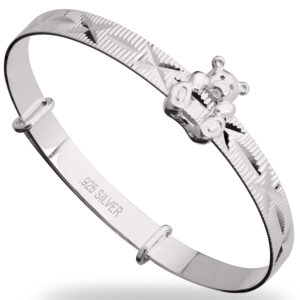 Personalised Unisex Sterling Silver Sliding Teddy Baby Bangle (1-3yrs)