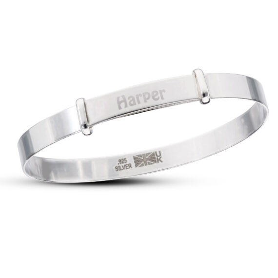Personalised Sterling Silver ''Always Watching Over You'' Angel Baby Bangle (1-3 yrs)