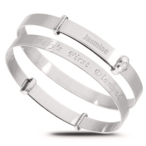 Personalised Sterling Silver 'Baby's First Diamond' Unisex Baby Bangle (0-1yrs)