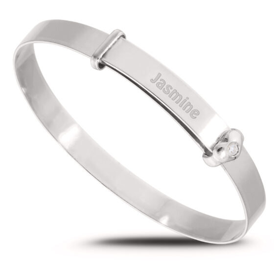 Personalised Sterling Silver 'Baby's First Diamond' Unisex Baby Bangle (0-1yrs)
