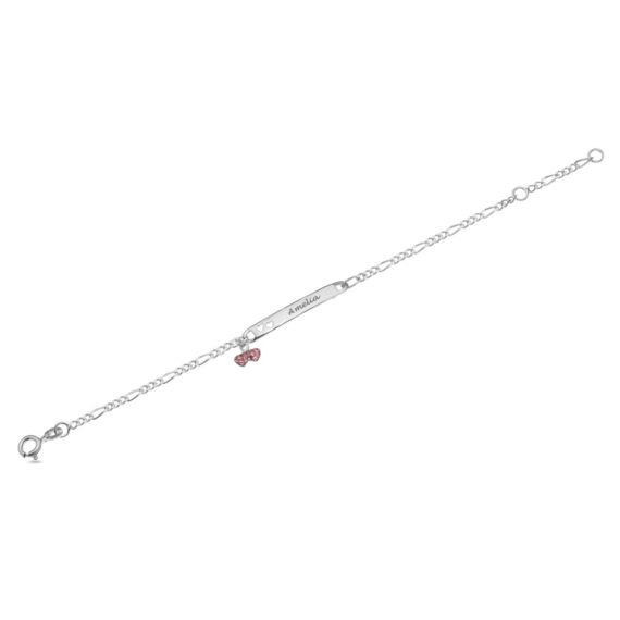 Personalised 925 Silver Girls Bracelet with Pink Heart Charm