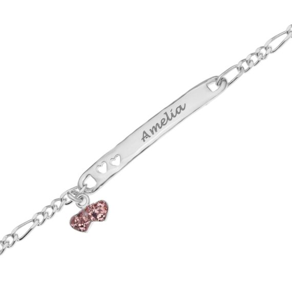 Personalised 925 Silver Girls Bracelet with Pink Heart Charm
