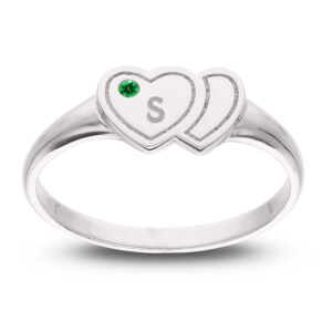 Personalised 925 Sterling Silver Double Heart Birthstone Ring