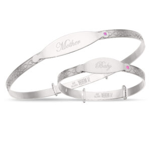 Personalised Sterling Silver Mother And Baby Bangle Birthstone Set