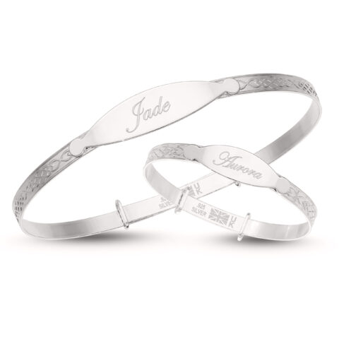 Personalised Sterling Silver Mother And Baby Matching Bangle Set