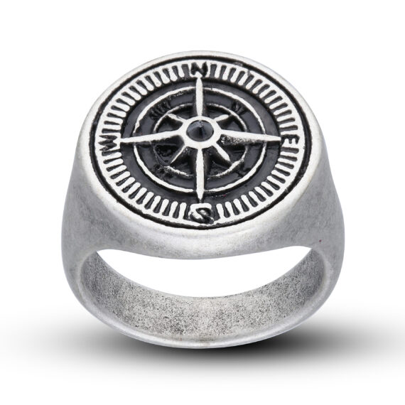 Gents Stainless Steel Onyx Compass Ring