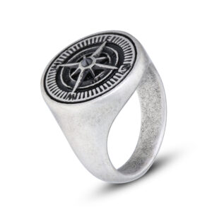 Gents Stainless Steel Onyx Compass Ring