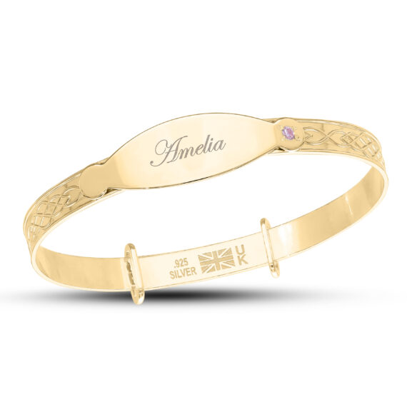 Personalised Gold Plated CZ Baby Boy / Baby Girl Bangle (0-1yrs)