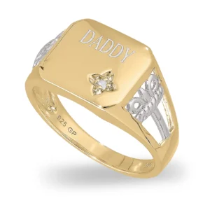 Personalised 925 Yellow Gold Gent's Diamond Signet Ring