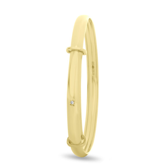 Personalised 9ct Gold Diamond Baby Bangle for Baptism (0-1yrs)