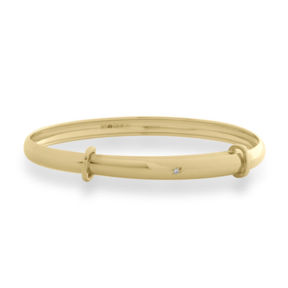 Personalised 9ct Gold Diamond Baby Bangle for Baptism (0-1yrs)