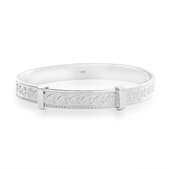 925 Sterling Silver Embossed Heart Baby Bangle (0-1 yrs)