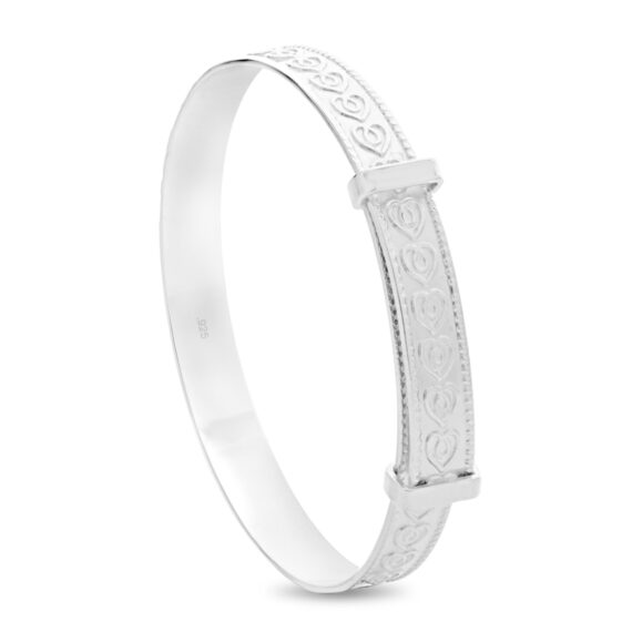 925 Sterling Silver Embossed Heart Baby Bangle (0-1 yrs)
