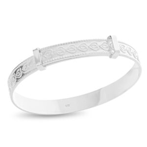 925 Sterling Silver Embossed Heart Baby Bangle (0-1 yrs)