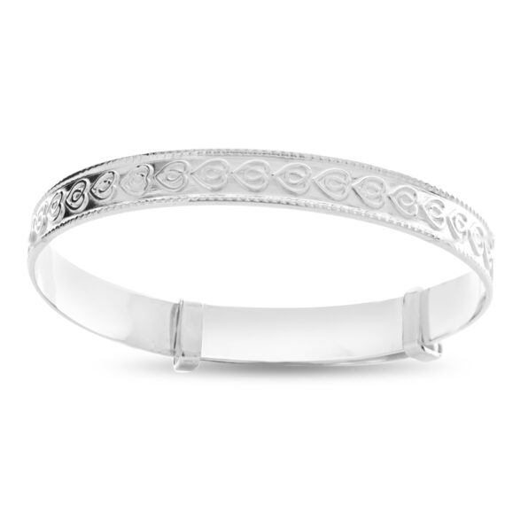 925 Sterling Silver Embossed Heart Baby Bangle (0-1 yrs)