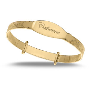Personalised 9ct Gold Baby Bangle, Celtic pattern (0-1yrs)