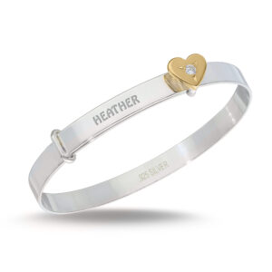 Personalised Sterling Silver Girlish Baby Bangle with Heart (0-3yrs)