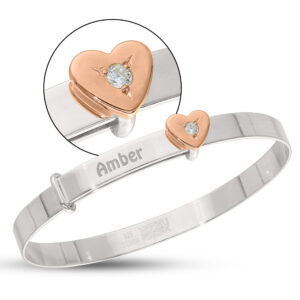 Personalised Sterling Silver Rose Gold Plated Heart Baby Bangle (0-3yrs)