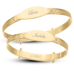 Personalised Gold Plated Girls Princess Bangle with Pink CZ (0-3 yrs)