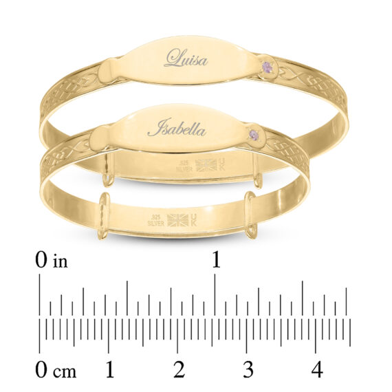 Personalised Gold Plated Girls Princess Bangle with Pink CZ (0-3 yrs)