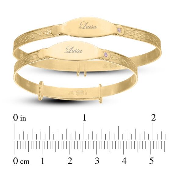Personalised Gold Plated Girls Princess Bangle with Pink CZ (0-3 yrs)