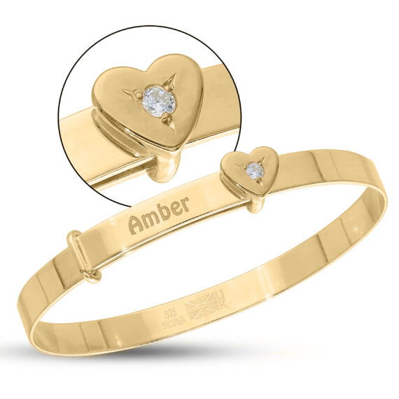 Personalised Gold Plated Girlish Baby Bangle with Heart (0-3yrs)