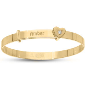 Personalised Gold Plated Girlish Baby Bangle with Heart (0-3yrs)