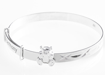 Personalised Unisex Sterling Silver Sliding Teddy Baby Bangle (1-3yrs)